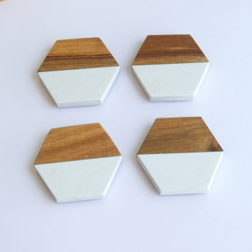 Handcrafted Hexagon Geometric Marble Wood Coasters