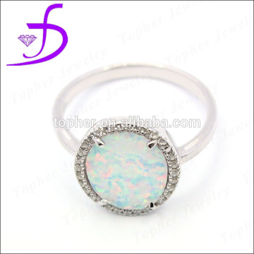 Factory wholesale 925 silver synthetic opal round ring