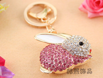 Creative cute crystal Zodiac rabbit keychain for woman bag accessories metal cartoon lovely key ring