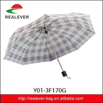 Beige plaid series 21" *8K 170T polyester manual open three sections umbrellas
