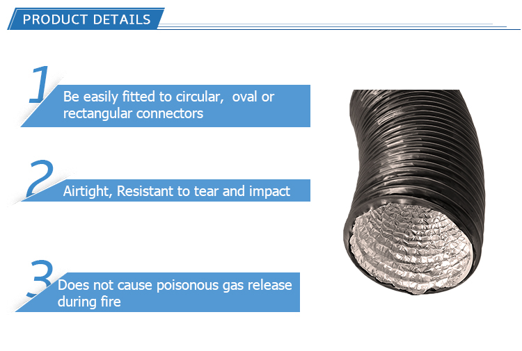 Sistemas HVAC Buenos AirTightness Foil de aluminio PVC Lamined Flexible Ventilación de conducto de escape Manguera