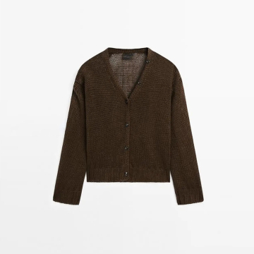 Women's urban minimalist commuting style linen knitted cardigan