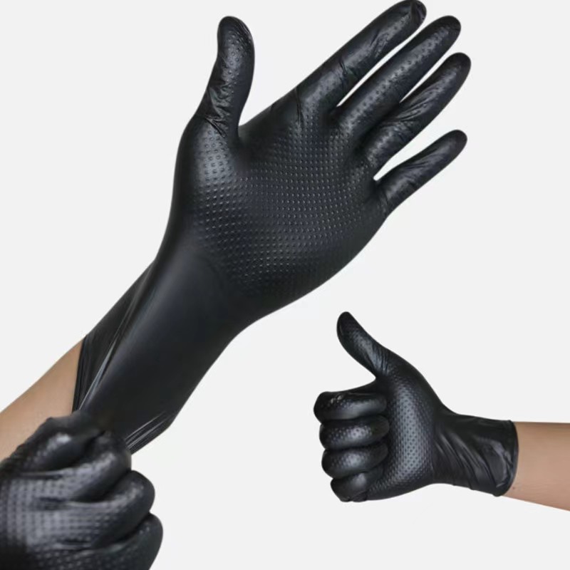 Safety 5 6mil 8mil Black Pure China Diamond Pattern Waterproof Comfortable Car Repair Nitrile Gloves