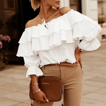 Women's Off Shoulder Ruffle Layered Tops