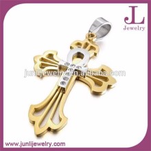 CZ Stone Stainless Steel Gold Cross Pendant Orthodox Cross Pendant