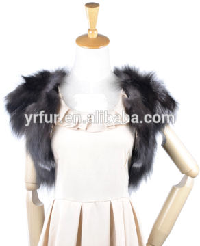 YR379 Genuine Silver Fox Women Natural Color Fur Vest/ Evening Wear Fur Shrug