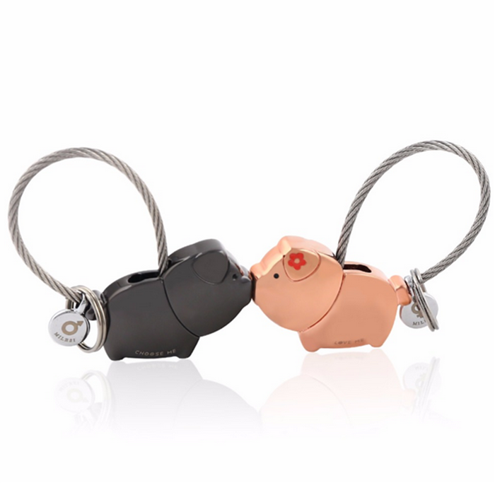 Double Heart Lovely Pig Couple Trinket Keychain