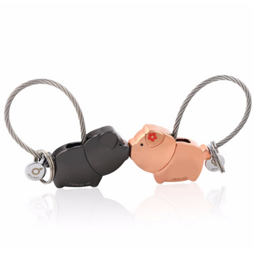 Double Heart Lovely Pig Couple Trinket Keychain