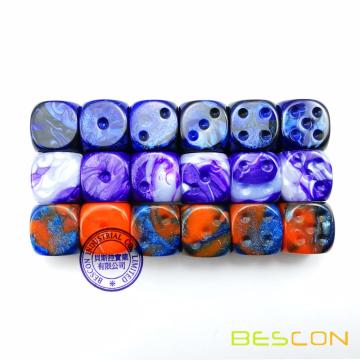 Bescon Gemini 16MM Bescon non peint avec 6e face vierge, 3 jeux de couleurs assorties de 18pcs, dés à deux tons