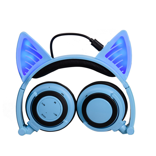 Auriculares de oreja de gato inalámbricos Bluetooth con luz LED de dibujos animados