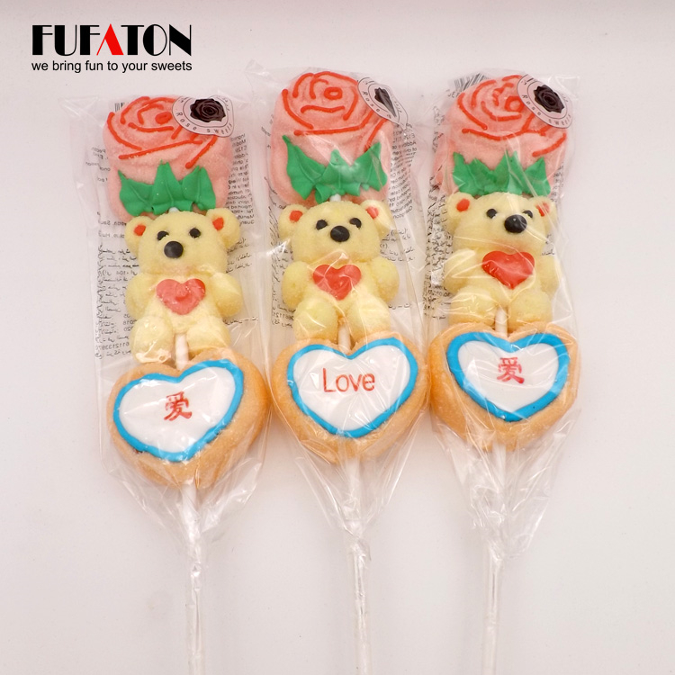 Fruit flavored Beautiful 3d rose marshmallow lollipop candy with sticks