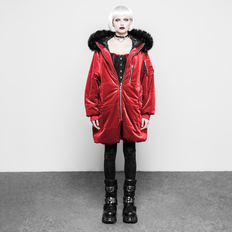 OPY-311 PUNK RAVE Medium Style Punk Velvet Coat red and black hoodie women coat