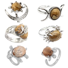 New Design Picture Jasper Gemstone Silver Adjustable Ring - Ladies' Gold Plated Wire Wrapped Finger Ring