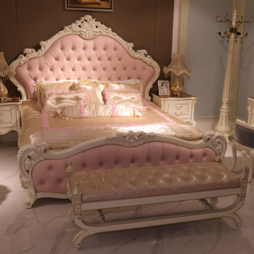 Modern Retro Oak Bedroom Furniture Set with Pink Bed - Durable Solid Wood