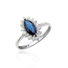Lovely eye-shaped natural blue diamond engagement rings with silver plated