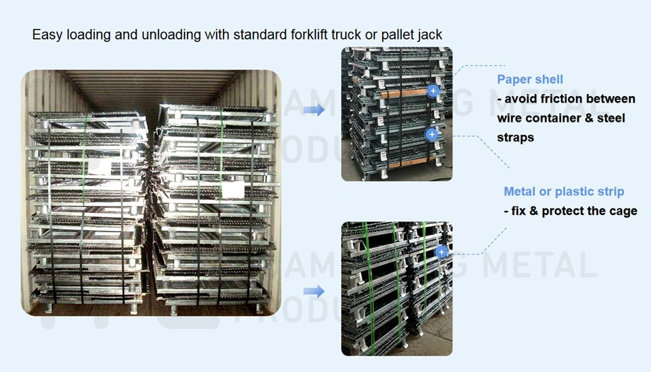 Foldable Collapsible Stackable Warehouse Storage Steel Metal Wire Mesh Cage Container