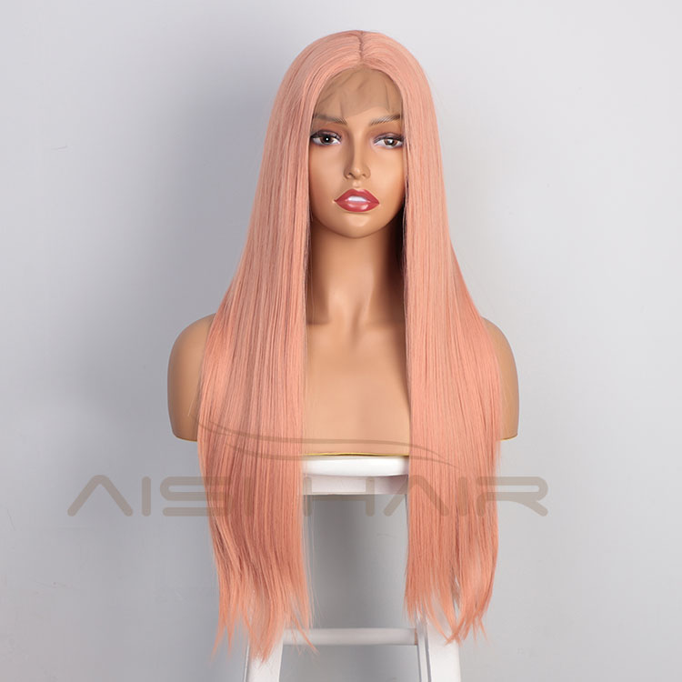 Aisi Hair Cosplay Long Silky Straight Pink Wig Natural Straight Swiss Lace Wig Middle Part Lace Frontal Wigs For Black Women