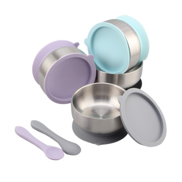 Double Wall Silicone Suction Stainless Steel Kids Bowl