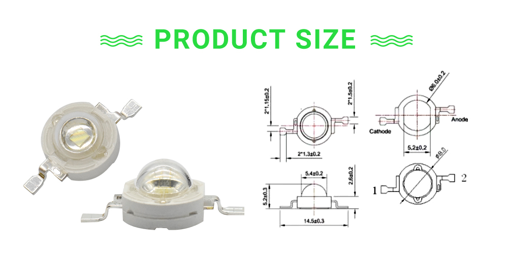 Size of Cyan 500nm High Power LED 3W High Lumens Turquoise LED