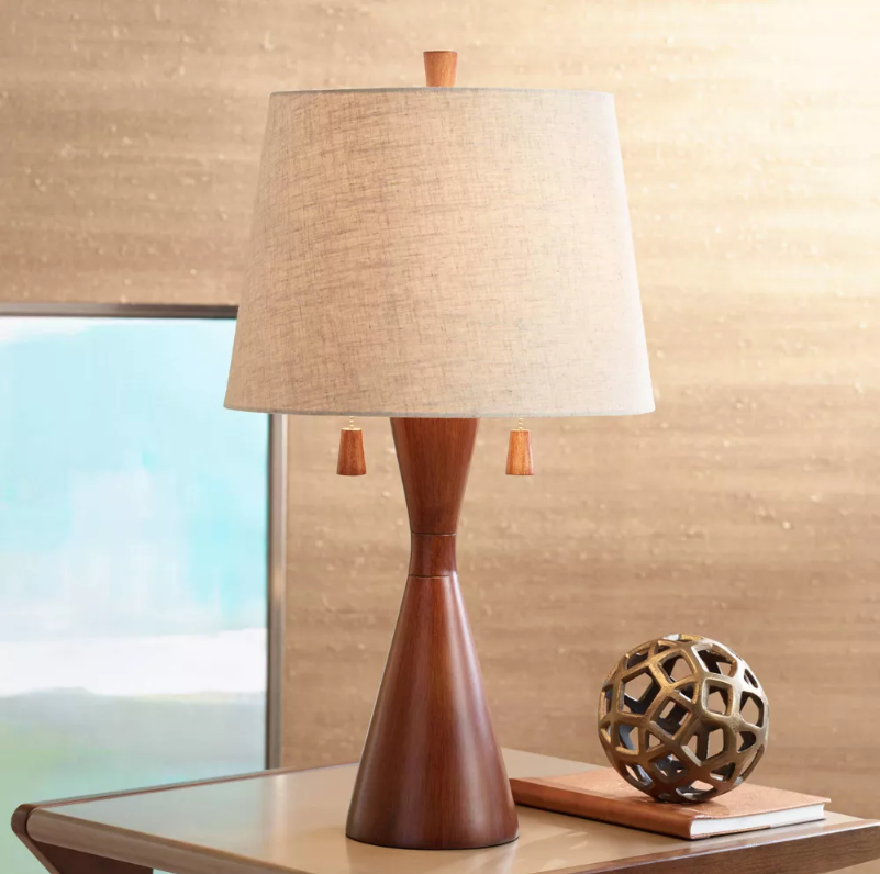Oatmeal Drum Shade Mid Century Nightstand Lamp (1) Oatmeal Drum Shade Mid Century Nightstand Lamp (1)