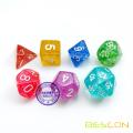 Assortiment coloré 7pcs de dés polyédrique de paillettes colorées assorties, jeu de dés de paillettes RPG d4 d6 d8 d10 d12 d20 d, emballage clair de tube