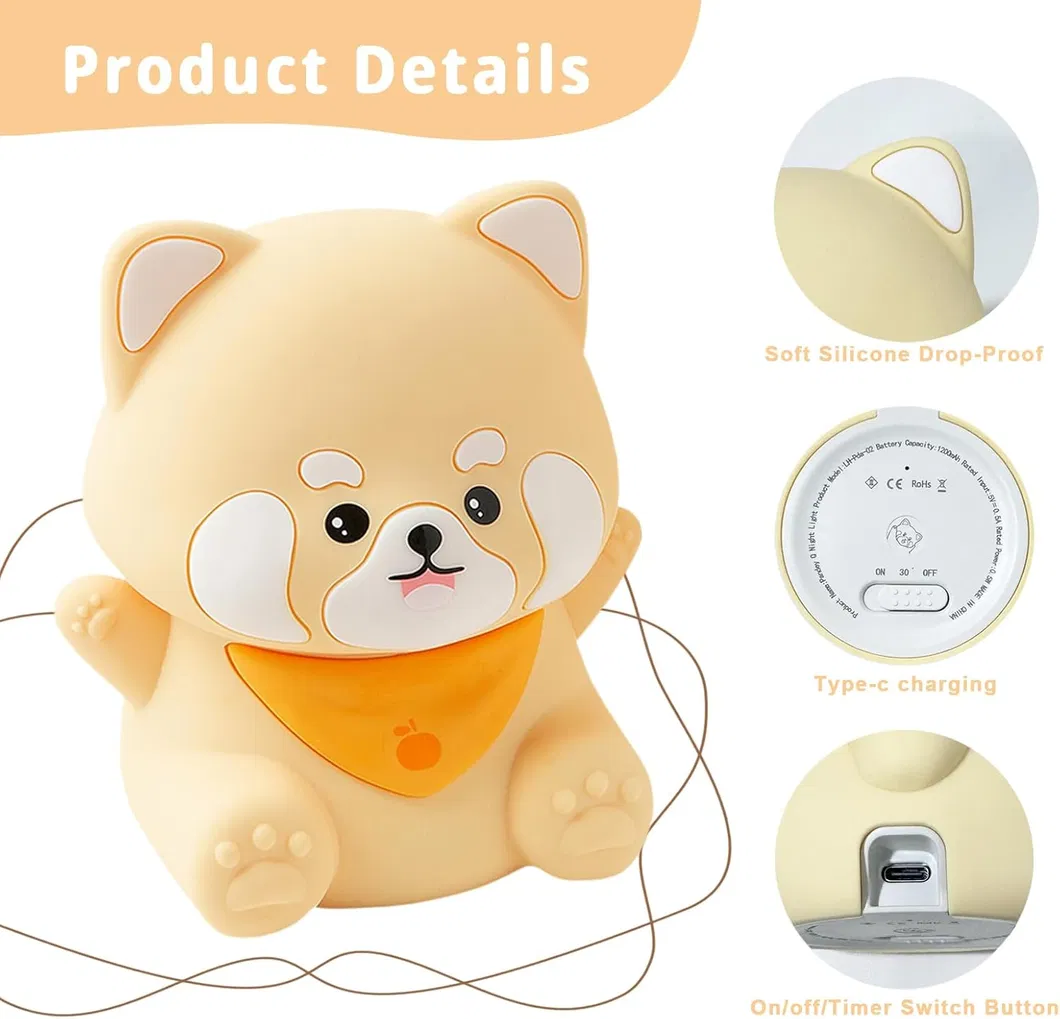 Adorable Rechargeable Red Panda Touch Lamp for Kids′ Rooms