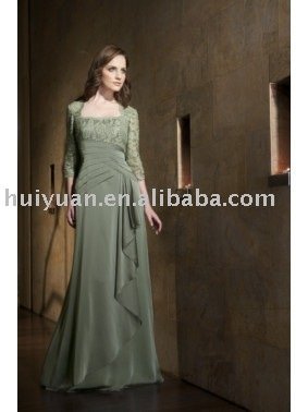 grey green long sleeve prom dress