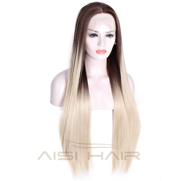 Good Quality Lace Front Wigs Silk Straight Blonde Ombre Synthetic Long Wigs Heat Resistant Synthetic Fiber Wigs