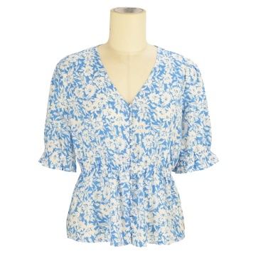 summer fashion boho floral ruffle blouse shirt casual girls' v neck women blouse tops