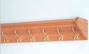 Wooden Hat and Coat Rack with Six Nickel Hooks