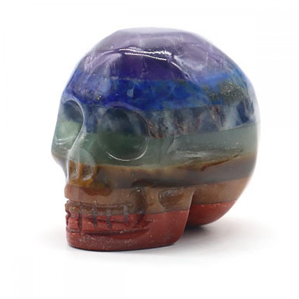 Estatua de la cabeza del cráneo de cristal de 35 mm Gemstone Talled Skeleton Figuras Reiki Healing Stone para decoración del hogar Decoraciones de Halloween