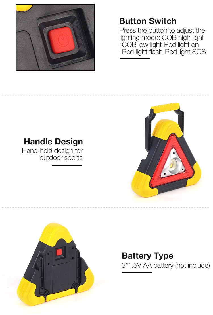 Hot Sales Portable Triangle 10W COB LED Worklight AA Battery Outdoor Flooding Light for Emergency