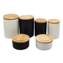 Matte Ceramic Tea Sugar Storage Jar with Wood Lid