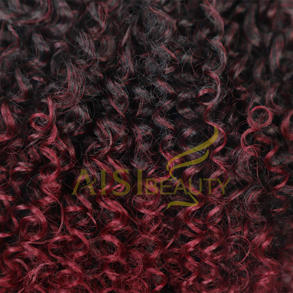 Aisi Beauty New Design Wholesale Ombre Red Afro Fluffy Puff Hairpiece Extension Messy Donut Curly Afro Kinky Afro Hair Bun
