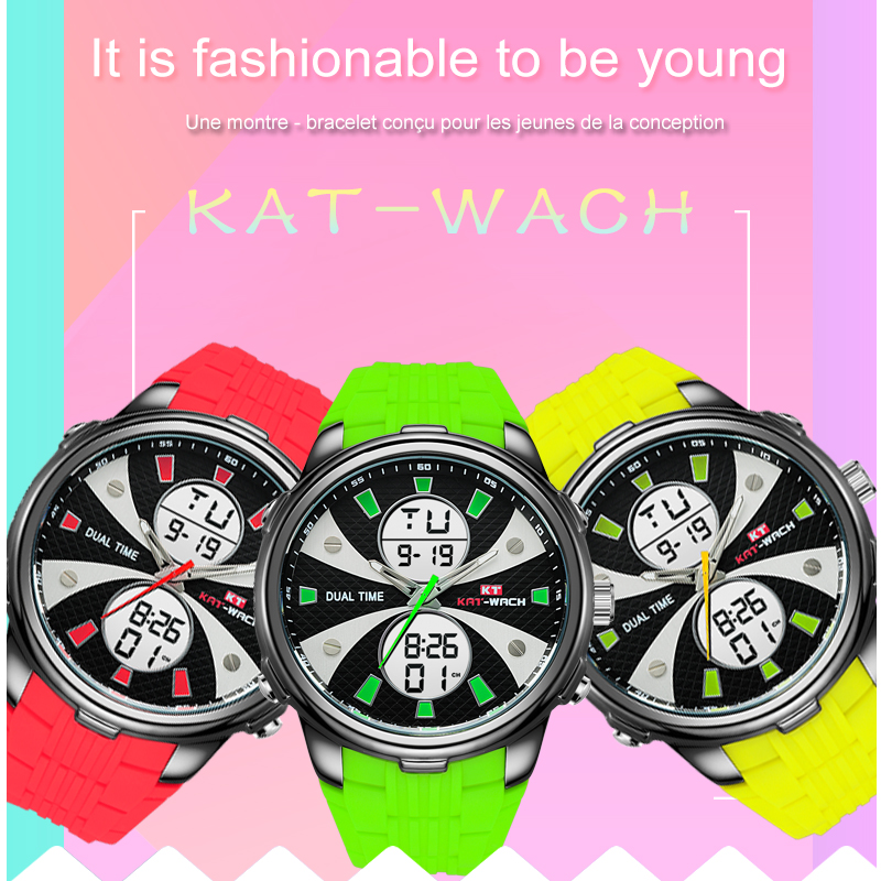 KAT-WACH 719 Men Digital Quartz Watch Silicone Strap Male Army WristWatches