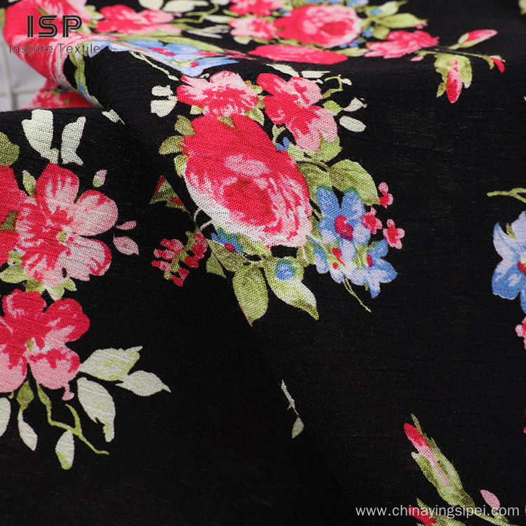 Good Quality Crinkle Floral Woven Printed Viscose Fabric