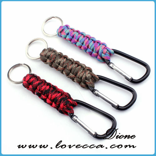Survival braided paracord retractable carabiner keychain with logo