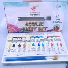 Wholesale High Quality 12 Color Acrylic Paint Set with Brushes for Artists
