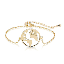 Wholesale 18K Gold Plated Stainless Steel Charm World Map Bracelet for Women