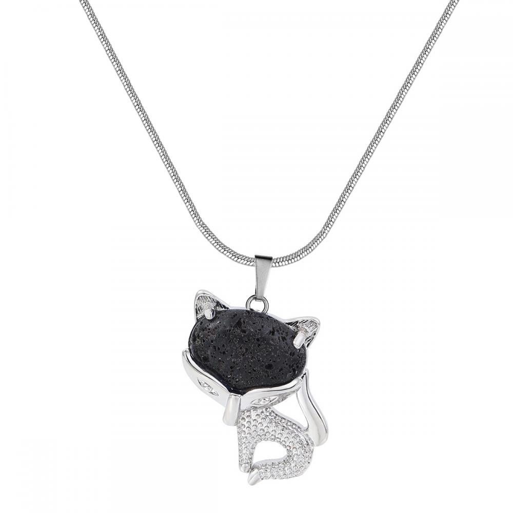Lava Rock Stone Luck Fox Collier pour femmes hommes guérison énergétique Crystal Amulet Animal Pendant Gemstone bijoux