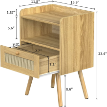 Rattan-Decorated Drawer Bedside Table Set of 2