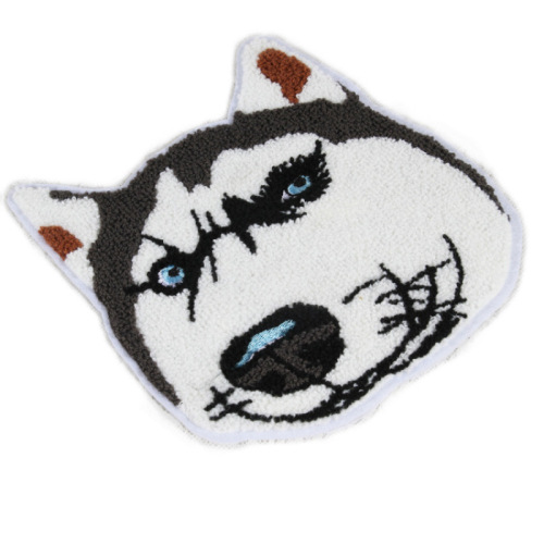 Cartoon Husky Honden Handdoek Chenille Borduurwerk Touw Patches