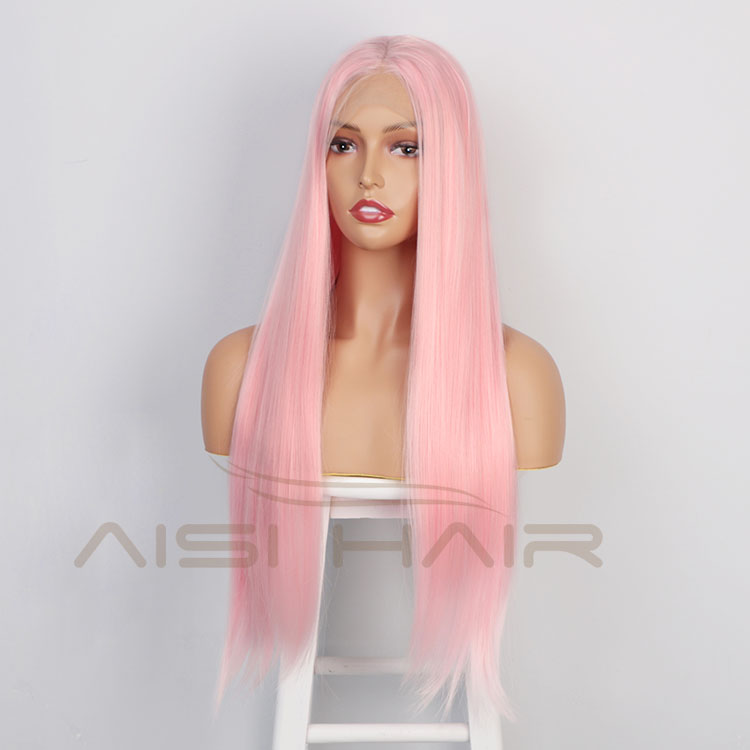 Aisi Hair 26 Inch Long Silky Straight Pink Wig Natural Straight Swiss Lace Wig Middle Part Lace Frontal Wigs For Black Women