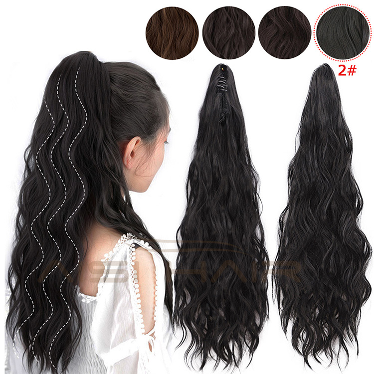 Aisi Hair Synthetic Claw On Clip In Ponytail Hair Extension Black Long Wavy Ponytail Hairpiece for Women Extension Hair