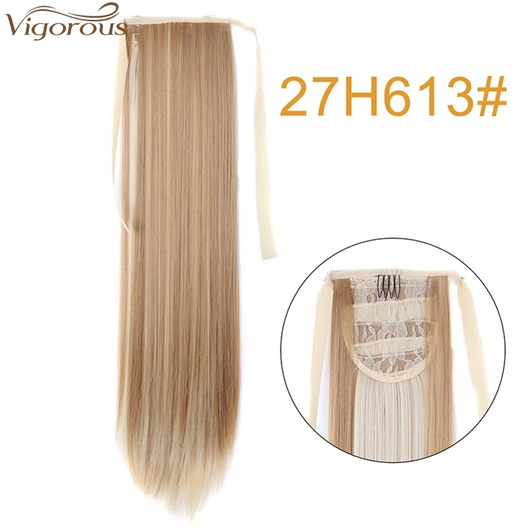 Vigorous Long Straight Wrap Around Clip In Ponytail Hair Extension Heat Resistant Synthetic Ponytail Hair 14 Color