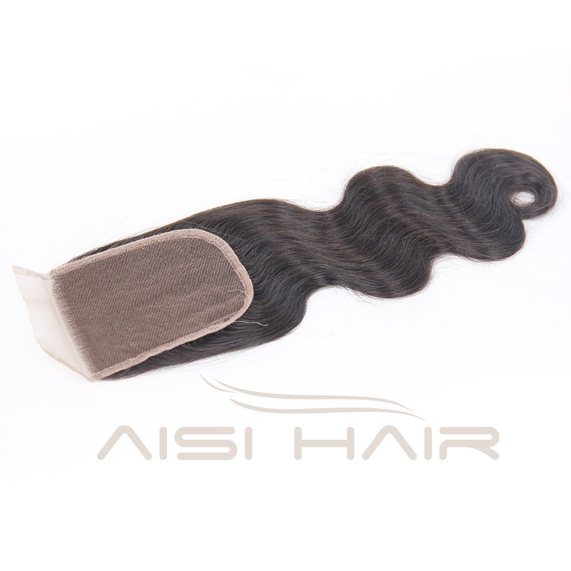 Body Wave Hair 4*4 Lace Closure Free Part 1 Piece 100%  Human Hair Medium Brown Swiss Lace Hair