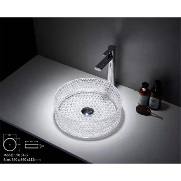 Artistic Diamond Texture Crystal Clear Glass Sink for Bathroom Basin
