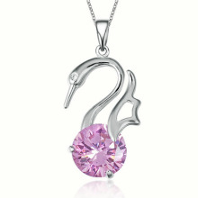 Silver swan sitting on diamond pendant necklace