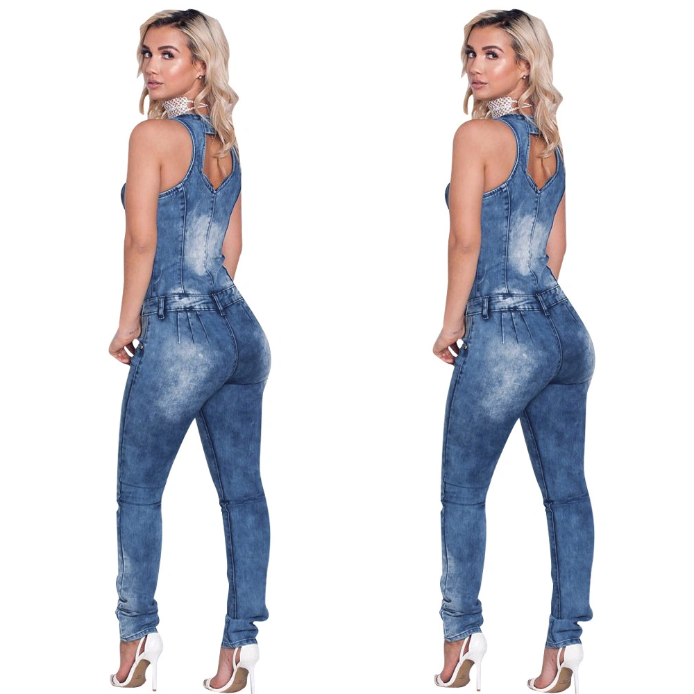 Good Quantity Sexy Sleeveless Back Cutout Jumpsuit Tight Jeans Slim