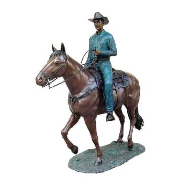 Cast Bronze Man Riding Horse Statue cowboy